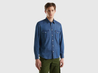 Benetton, Camicia Regular Fit In Chambray, Blu, Uomo product