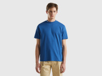 Benetton, T-shirt Blu Con Ricamo Sul Collo, Blu, Uomo product