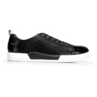 Męskie sneakersy skórzane na białej podeszwie czarne product