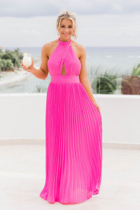 Sunny Gleam Pink Accordion Halter Maxi Dress product