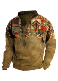 Coffee Camel Decorative Button Tribal Print Sweatshirt product