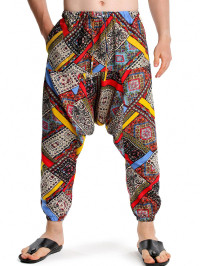 Men's Ethnic African Print Harem Pants Bohemian Elastic Waist Beam Feet Pockets Pants Clothing Online Xxl Orange product