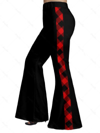 Women Plus Size Plaid Print Flare Pants Colorblock Middle Waist Pants Clothing Online 4x / us 22 Red product
