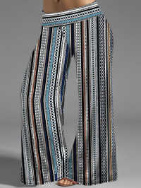 Women Plus Size Tribal Stripe Pattern Wide Leg Pants Allover Print Long Casual Loose Pants Clothing Online L / us 14 Deep blue product