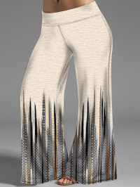 Women Plus Size & Curve Tribal Stripe Print Wide Leg Pants Elastic Waist Heathered Long Loose Pants Clothing Online 3x / us 20 Apricot product
