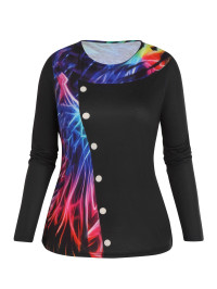 Dresslily Fashion Women Plus Size & Curve T-shirt Colorful 3D Print T Shirt Long Sleeve Casual Tee Clothing 4xl Black product