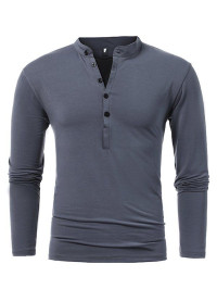 MenÂ Long Sleeves Half Button Long Sleeve T-shirt Contrasting Patchwork Stand Collar Tee Clothing Online Xl Gray product