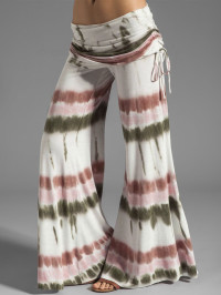 Women Tie Dye Print Wide Leg Pants Cinched Foldover Elastic Waist Long Relaxed Pants Clothing Xxxxxl Multicolor product
