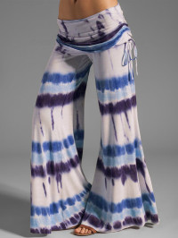 Women Tie Dye Print Wide Leg Pants Cinched Foldover Elastic Waist Long Relaxed Pants Clothing Xl Blue product