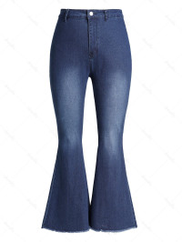 Women Plus Size Flare Jeans Raw Hem Middle Waist Zip Fly Casual Denim Pants Clothing Online 3xl Deep blue product
