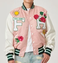 FIRST ROW “EASY HOURS” VARSITY JACKET (PINK/GREEN/YELLOW) product