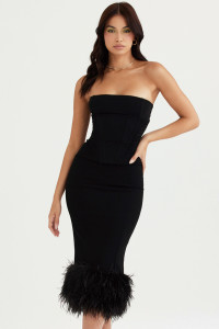 'Fionula' Black Strapless Feather Corset Dress product