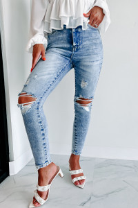 Letting Go High Rise Cello Distressed Skinny Jeans (Light Denim) product