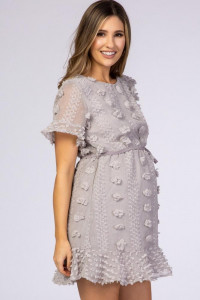 Grey Floral Applique Maternity Flounce Dress product