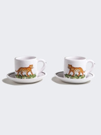 Animaux De La Savane Petite Tasses De Café, Leopard, Set Of Two White And Green product