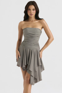 'Valeria' Smoke Gathered Asymmetric Dress product