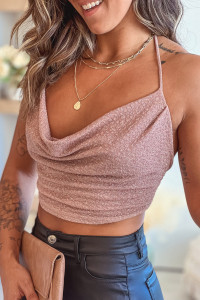 Mauve Glitter Crop Top With Open Back product