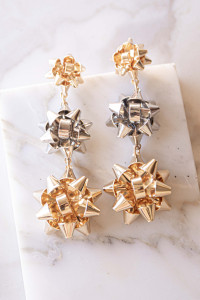 Gold and Silver Tiered Holiday Bow Earrings product