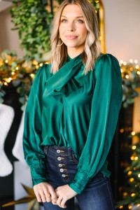 Filled With Love Hunter Green Satin Blouse product