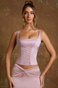 Longline Lace Up Corset Top in Mauve product