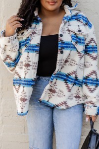 So They Say Blue Southwestern Print Sherpa Jacket FINAL SALE product