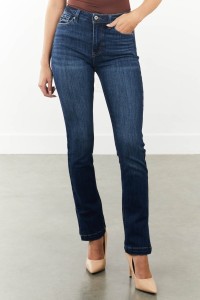 Dark Wash High Rise Bootcut Jeans with Side Slits product
