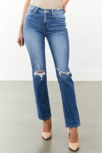 Medium High Rise Distressed Knee Straight Jeans product