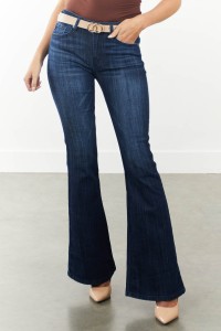 Dark Wash Mid Rise Zipper Fly Flare Denim Jeans product