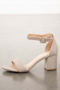 Silver Glittery Block Heels with Ankle Buckle product