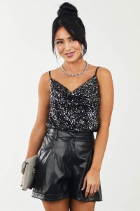 Black Sequined Cowl Neck Tank Top product