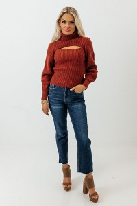 Cozy Paradise Cut Out Sweater In Rust product
