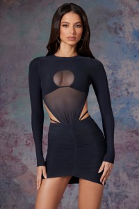 Long Sleeve Cut Out Mini Dress in Black product