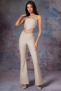 Petite Vegan Leather Bootleg Trouser in Stone product