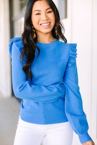 Reach Out Cloud Blue Ruffled Sweater product