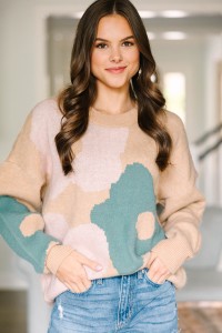 Just Be Cute Taupe Brown Floral Sweater product