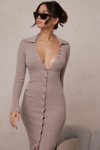 'Yvette' Beige Cashmere Knit Midi Dress product