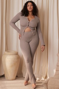 'Mitzi' Taupe Ribbed Knit Leggings product