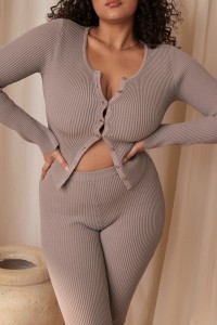 'Sylvia' Taupe Ribbed Knit Cardigan product