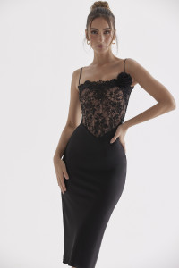 'Nikita' Black Satin and Lace Corset Dress product