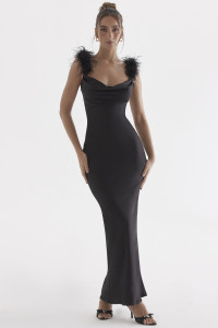'Tabitha' Black Satin Maxi Dress product