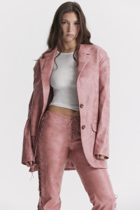'Kiera' Warm Pink Vegan Leather Oversized Blazer product