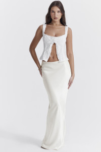 'Sydel' White Satin Bias Cut Maxi Skirt product