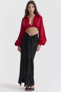 'Arla' Black Draped Silk Maxi Skirt product