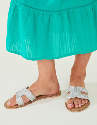 BEADED WIDE FIT SANDALS SILVER product