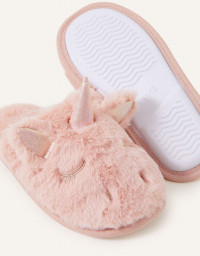 FLUFFY FAUX FUR UNICORN MULE SLIPPERS PINK product