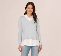 LONG SLEEVE TWOFER COLLARED KNIT TOP IN NIAGARA MIST IVORY product