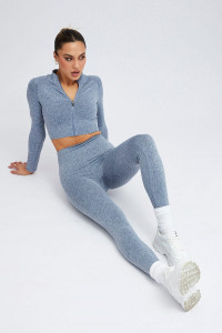 Blue Seamless Zip Up Top and Leggings Activewear Set product
