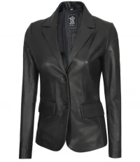 Womens Two Button Real Lambskin Leather Blazer product