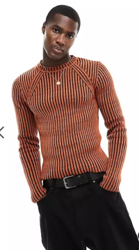 ASOS DESIGN knitted muscle plated rib sweater in burnt orange product