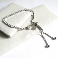 Personalised Diamante Slider Bracelet with Mini Disc & Pearl product